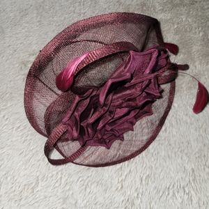 Women's Maroon Fascinator Hat with Ruffle Detail